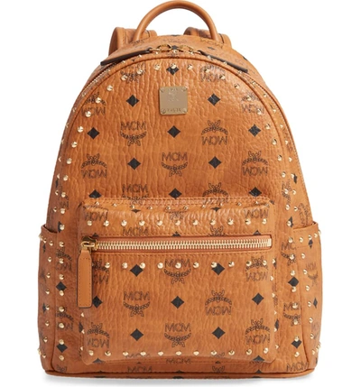 Mcm Small Stark Outline Stud Leather Backpack In Cognac