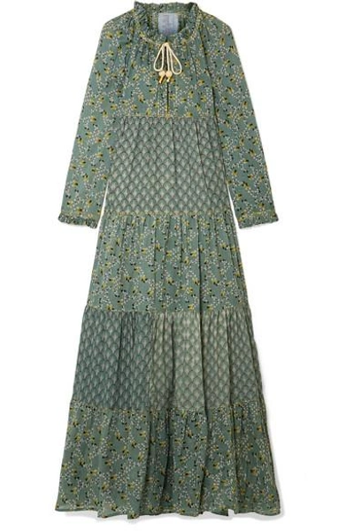 Yvonne S Tiered Printed Cotton-voile Maxi Dress In Green
