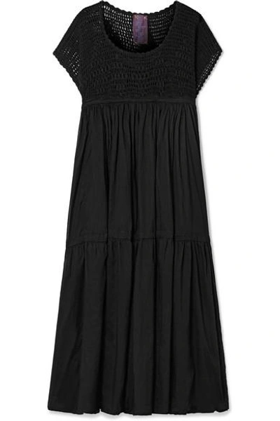Yvonne S Wind Crochet-knit And Cotton-voile Midi Dress In Black