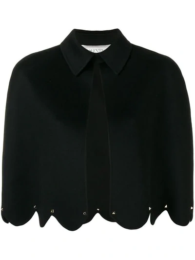 Valentino Studded Scalloped Wool And Cashmere-blend Cape In Black