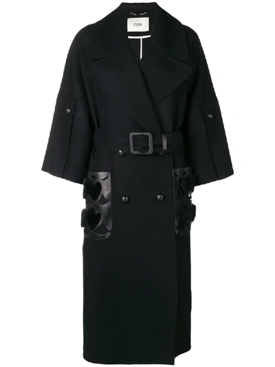 Fendi Belted Midi Coat In Black