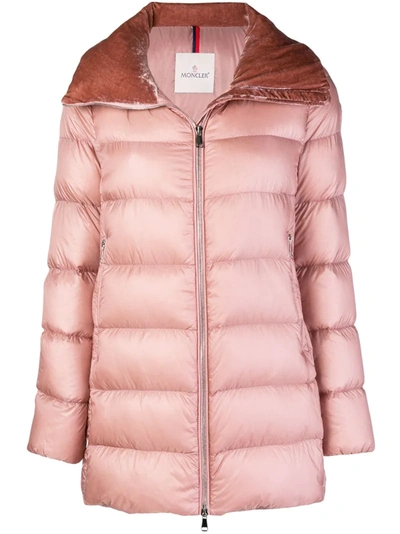 Moncler Torcol Puffer Coat W/ Velvet Collar In Pink