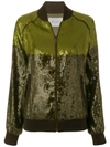 Alberta Ferretti Colour Block Sequin Embellished Jacket In Green