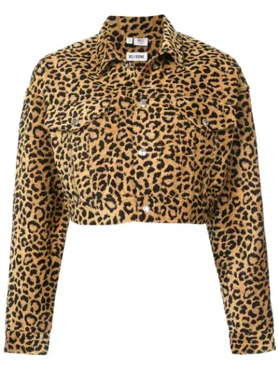 Re/done Cropped Leopard-print Velvet Jacket