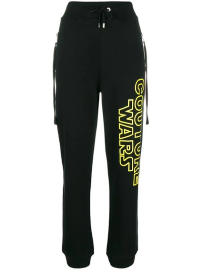 Moschino Couture Wars Printed Cotton Track Pants In Black