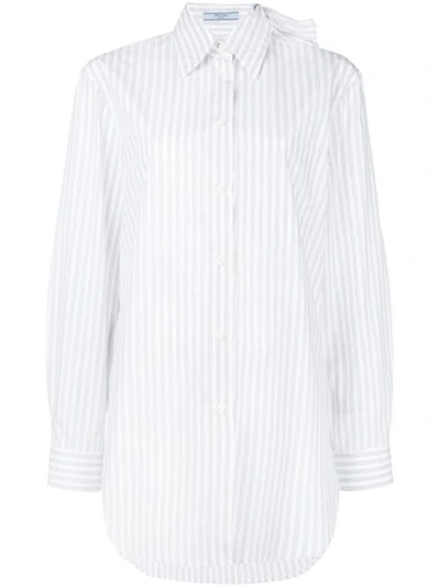 Prada Striped Bow Collar Shirt In White
