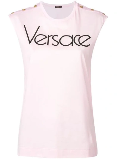 Versace Logo Printed Sleeveless Top - Pink