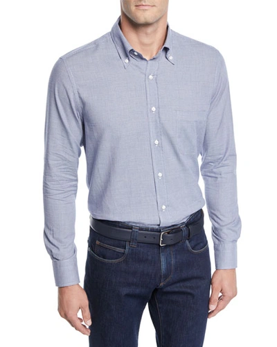 Loro Piana Micro-check Sport Shirt In Navy