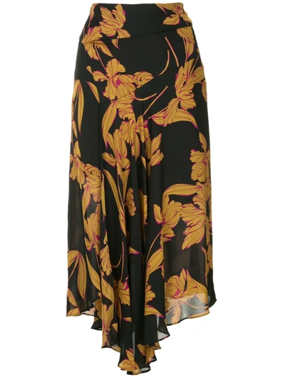 A.l.c Lev A-line Floral-print Silk Midi Skirt In Black