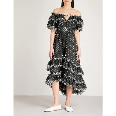 Zimmermann Jaya Polka Dot Linen Dress In Black / Cream