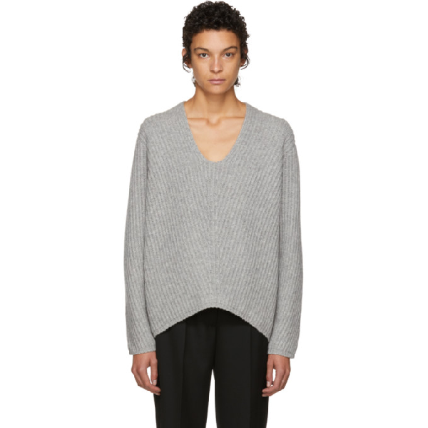 Acne Studios Deborah Oversized Ribbed Wool Sweater In Pale Grey Melange ...