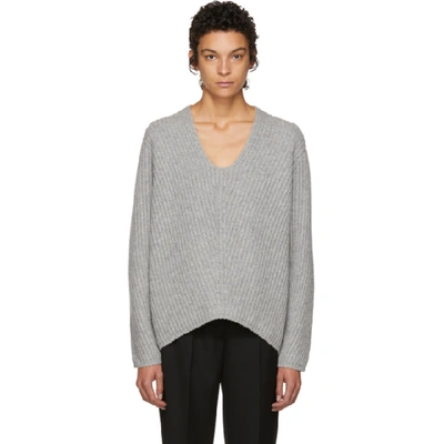 Acne Studios Deborah 大廓形罗纹羊毛毛衣 In Pale Grey Melange