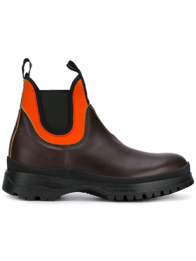 Prada Leather And Neoprene Chelsea Boots In Brown