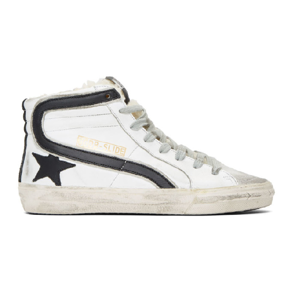 Golden Goose Black And White Slide Leopard Lace Leather High-top ...