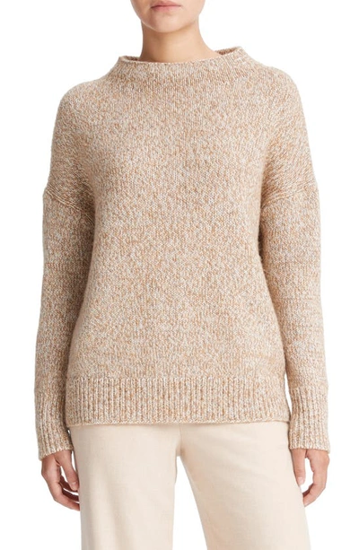 Vince Marled Wool Blend Funnel Neck Sweater In Camel Marl Combo