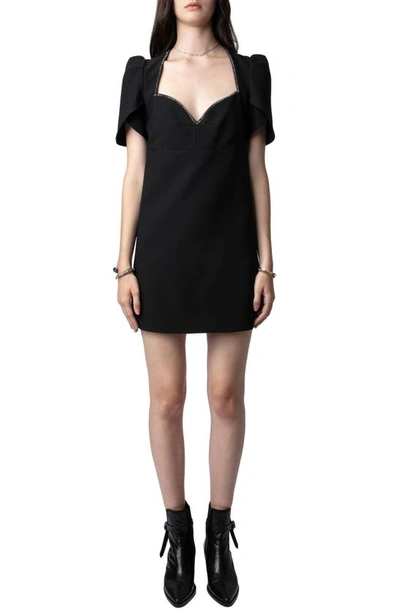 Zadig & Voltaire Roxelle Beaded Neckline Crepe Minidress In Schwarz