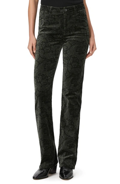 Paige Naomi Floral Print Cotton Stretch Velveteen Bootcut Trousers In Dark Forest
