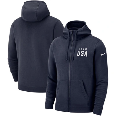 Nike Navy Team Usa Club Fleece Full-zip Hoodie