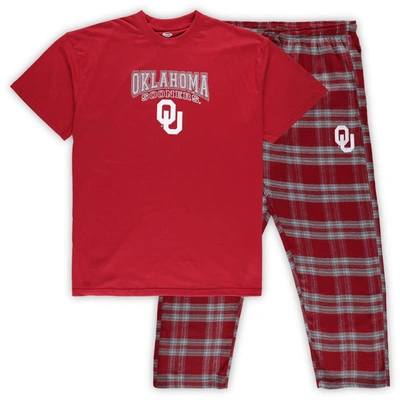 Profile Men's  Crimson, Gray Oklahoma Sooners Big And Tall 2-pack T-shirt And Flannel Pants Set In Crimson,gray