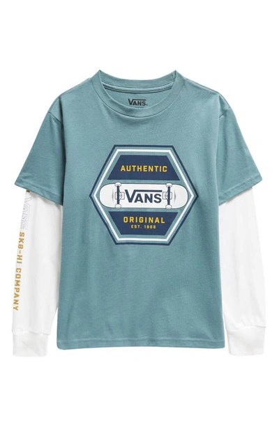 Vans Kids' Sk8 Authentic 66 Layered Cotton Graphic T-shirt In North Atlantic-white