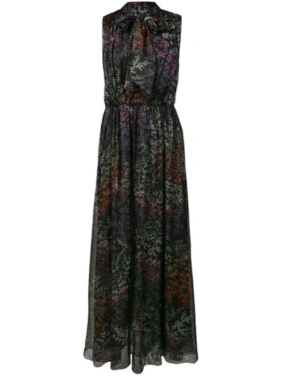 Co Tie-neck Sleeveless Floral-print Silk Chiffon Evening Gown In Black