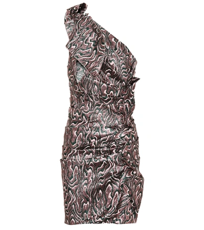 Isabel Marant Synee One-shoulder Gathered Metallic Jacquard Mini Dress In Green