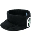 Prada Logo Patch Knitted Hat In Black