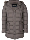 Herno Patch Pocket Fur-trimmed Puffer Coat In Grey