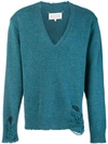 Maison Margiela Distressed V-neck Sweater - Blue