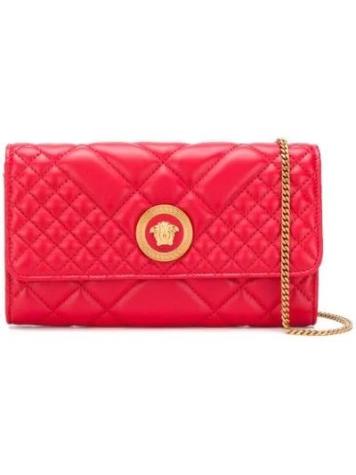 Versace Quilted Chain Wallet Bag In Red