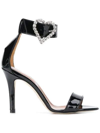 Paris Texas Heart Buckle Sandals In Black