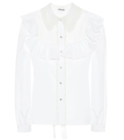 Miu Miu Crystal-embellished Cotton Blouse In White