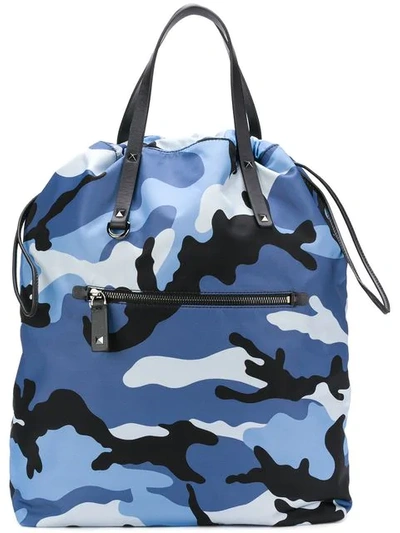 Valentino Garavani Rockstud Camouflage Backpack In Blue