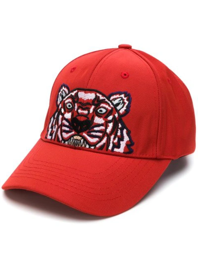 Kenzo Tiger Canvas Baseball Cap In Red