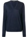 Prada Fine Knit V In Blue