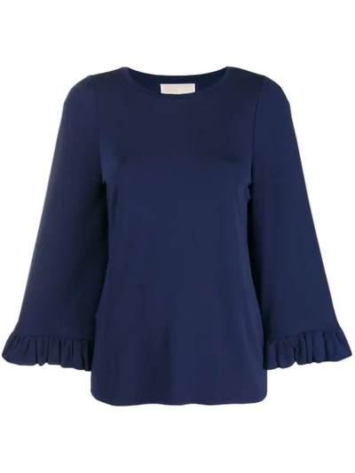 Michael Michael Kors Round Neck Ruffle Sleeve Blouse In Blue