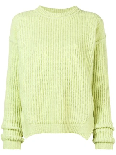 Rick Owens Ribbed Knit Pull With Side Slits In Verde