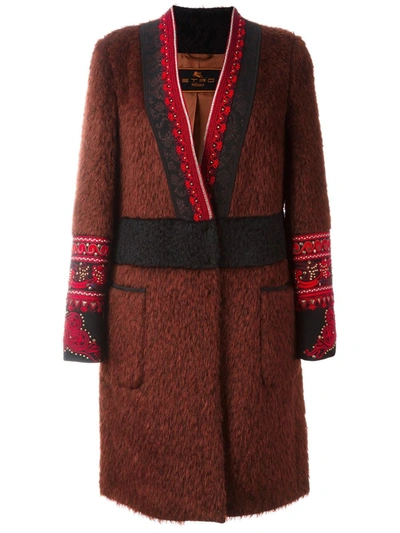 Etro Embroidered Detail V-neck Coat In Pink