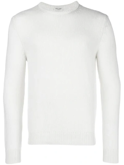 Saint Laurent Slim Fit Crewneck Sweater In White