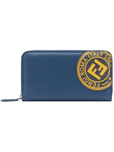 Fendi Logo Stamp Zipped Wallet In Blue