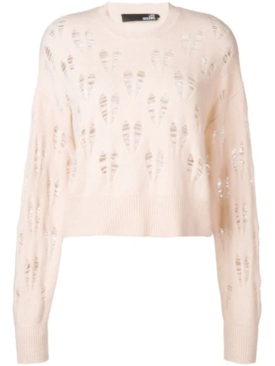 Love Moschino Distressed Heart Jumper - Pink