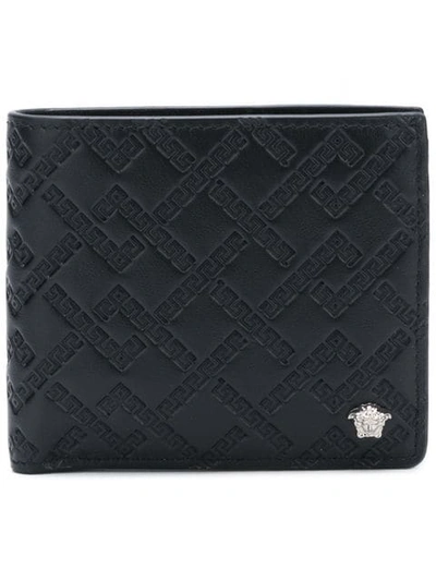 Versace Grecca Embossed Wallet In Black