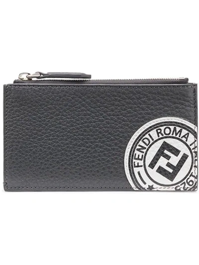 Fendi Logo Stamp Zipped Wallet In Grey