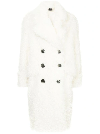 Julia Davidian Fluffy Double Breasted Coat In White