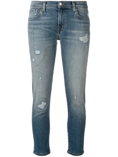 J Brand Distressed Cropped Jeans In Blue