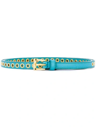 Prada Skinny Eyelet Belt In Blue