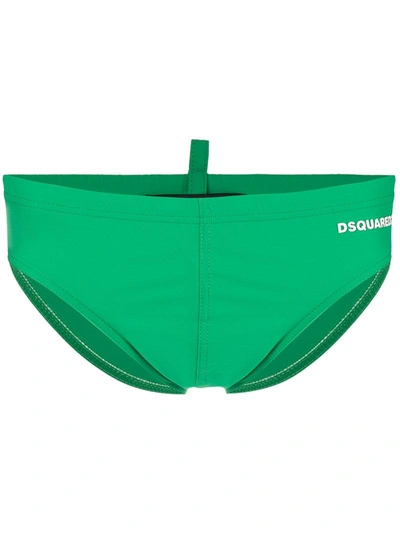 Dsquared2 Logo印花三角形泳裤 In Green