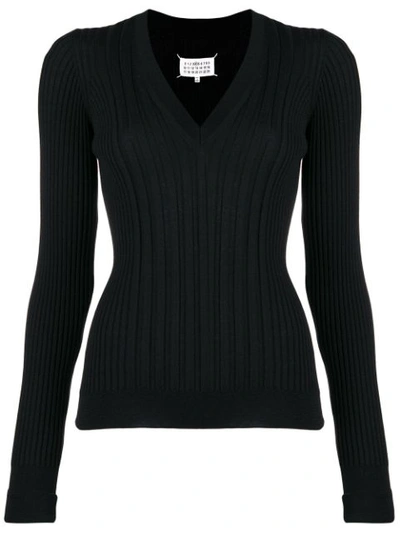 Maison Margiela V-neck Rib Knit Sweater - Black