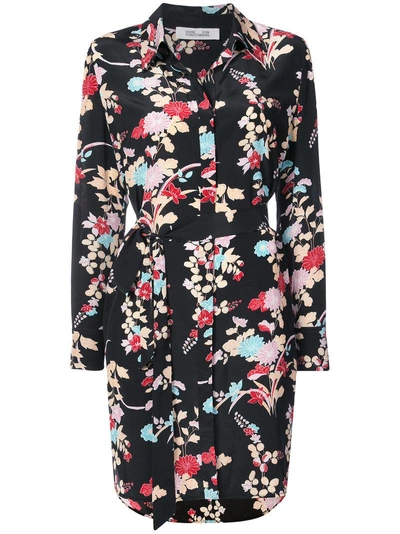 Diane Von Furstenberg Dvf  Floral Shirt Dress - Black