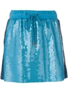 Alberta Ferretti Side Stripe Sequin Mini Skirt In Light Blue,blue,metallic